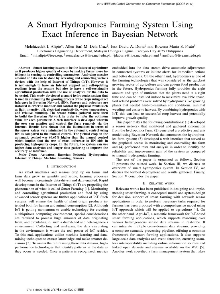 A smart hydroponics farming system using exact inference in bayesian