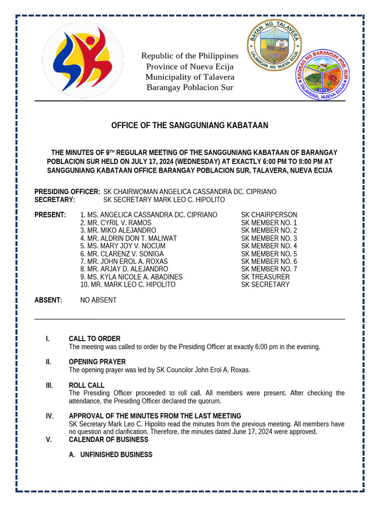 SK Meeting Minutes - July 2024 | PDF