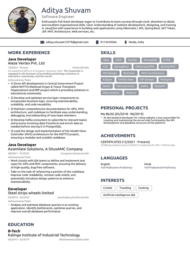 Aditya Shuvam Resume | PDF