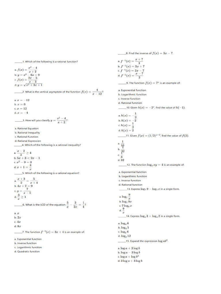 Gen Math Review Sheet | PDF