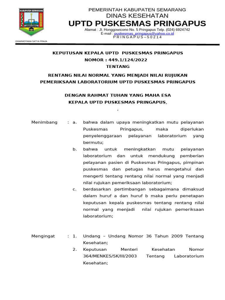 SK Rentang Nilai Normal Yang Menjadi Nilai Rujukan | PDF
