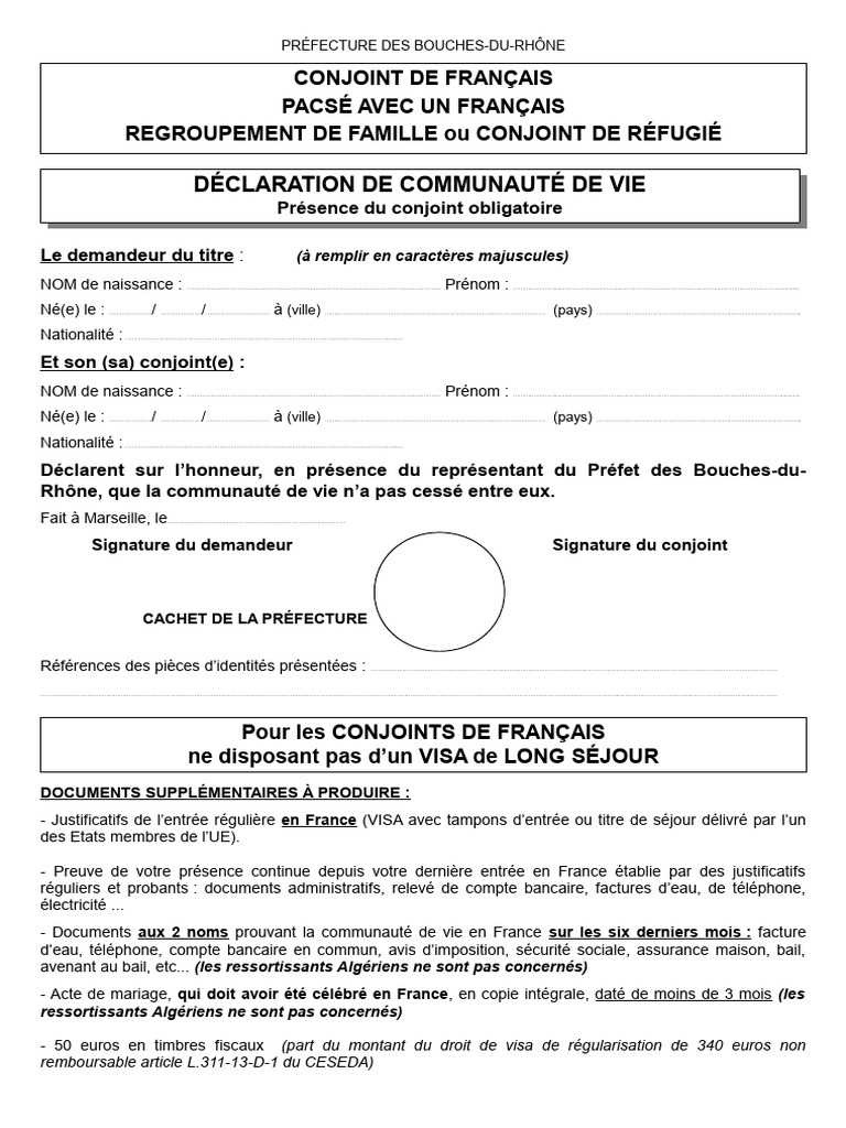 VPF Conj - pacs.RF - Déclaration de COM de VIE | PDF