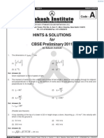 Hints & Solutions CBSE Preliminary 2011: Code