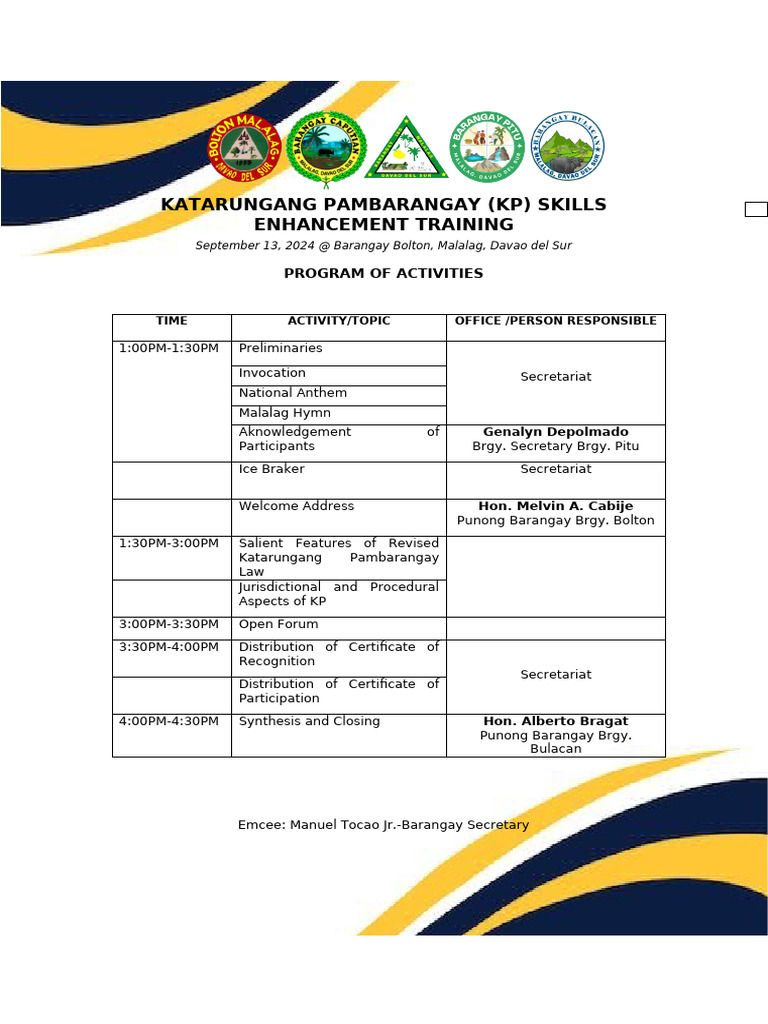 KP Training Program of Activities 2024 | PDF