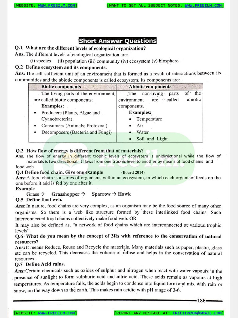 10th Bio CH 16 Short Q | PDF