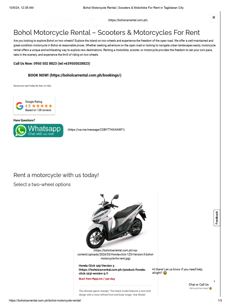 Bohol Motorcycle Rental | PDF | Motorcycle | Vehicles