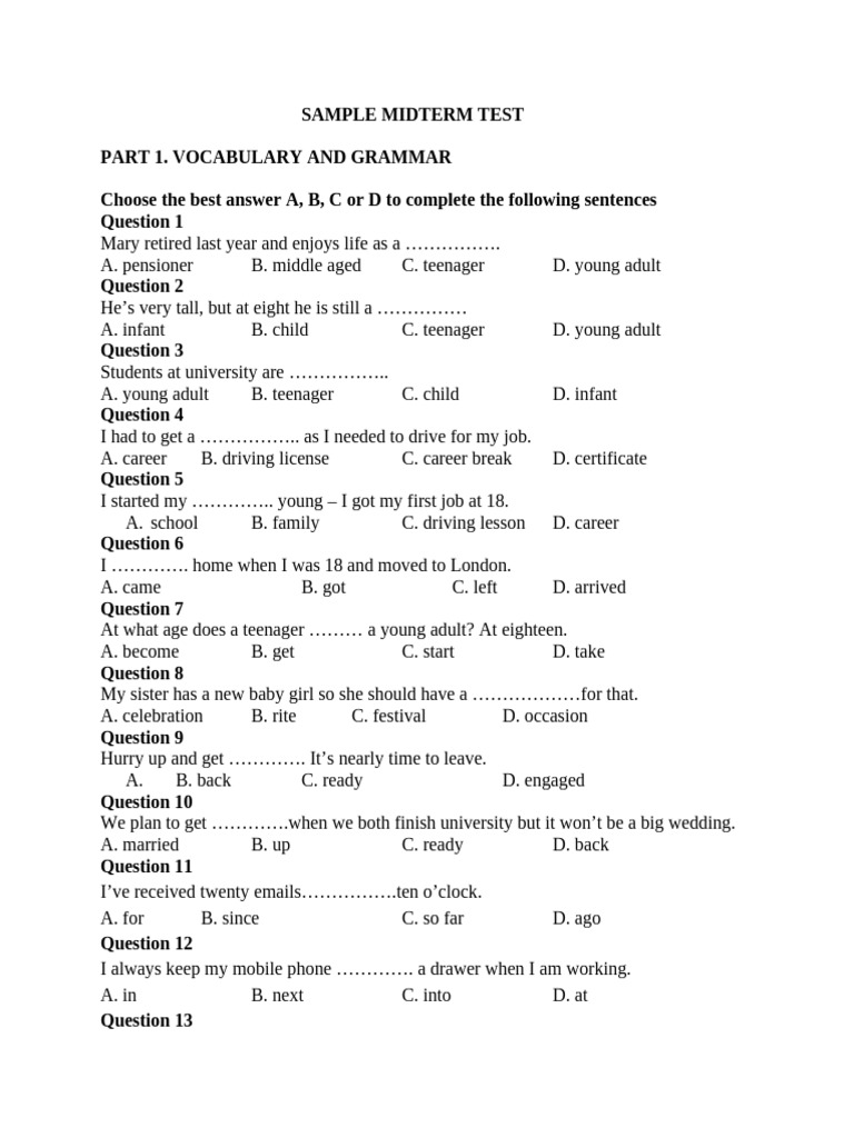 SAMPLE MIDTERM TEST - HP2 - LẦN 1 | PDF