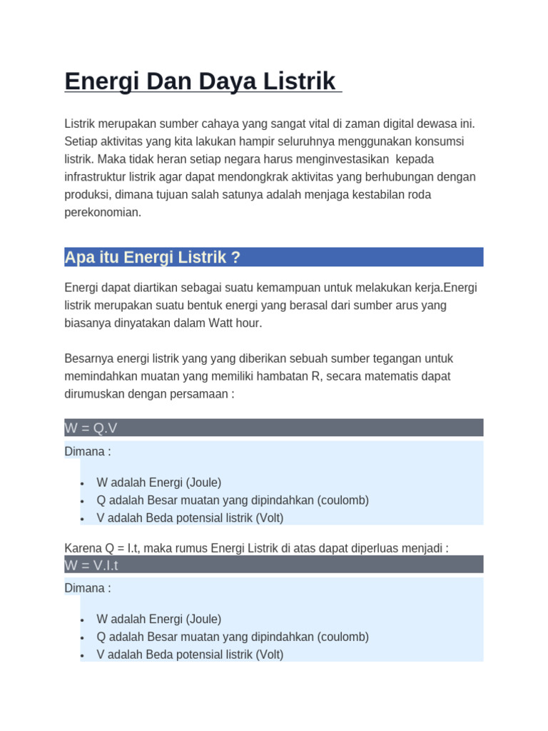 Contoh Soal Energi Dan Daya Listrik Beserta Pembahasannya | PDF