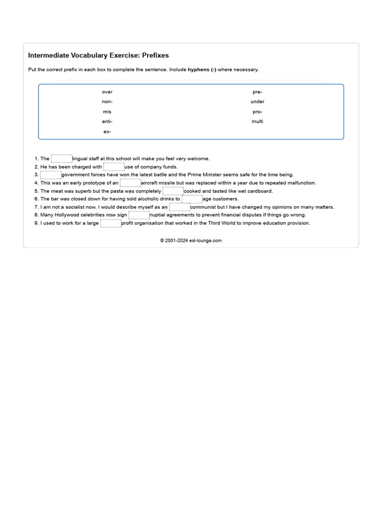 Prefixes Vocabulary Exercise | PDF