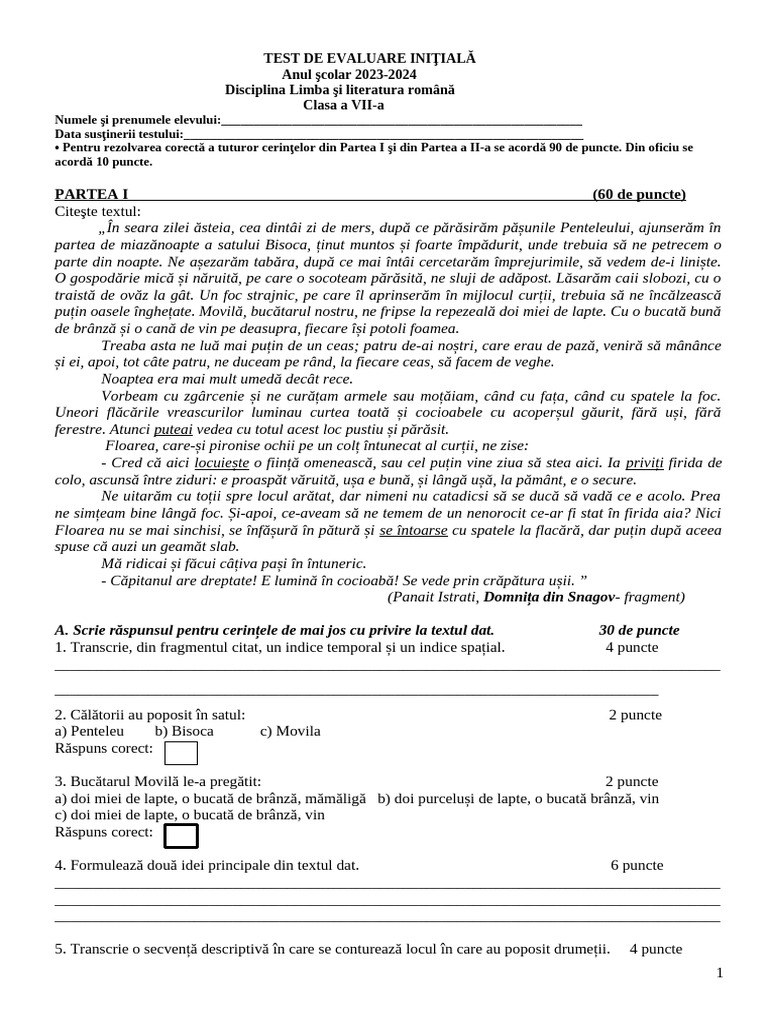 3 Test de Evaluare Initiala Vii | PDF