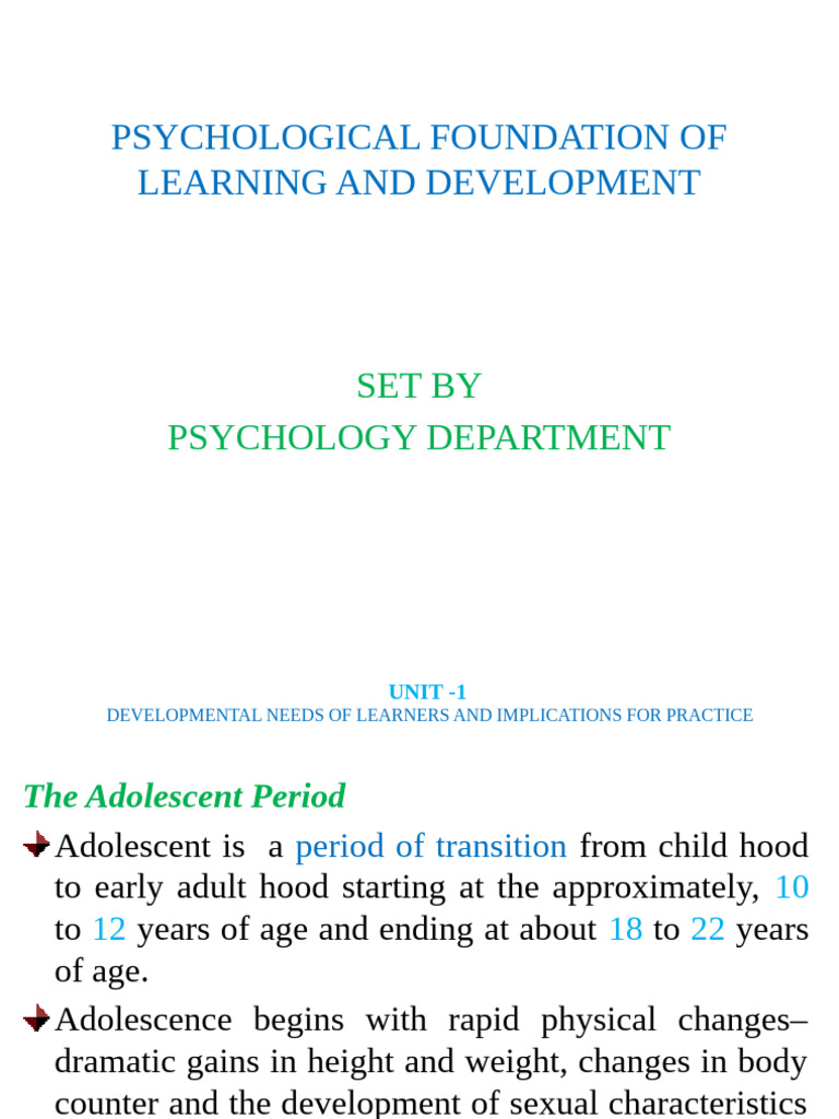 Psychological Foundation of Learning and Development: Set by Psychology ...