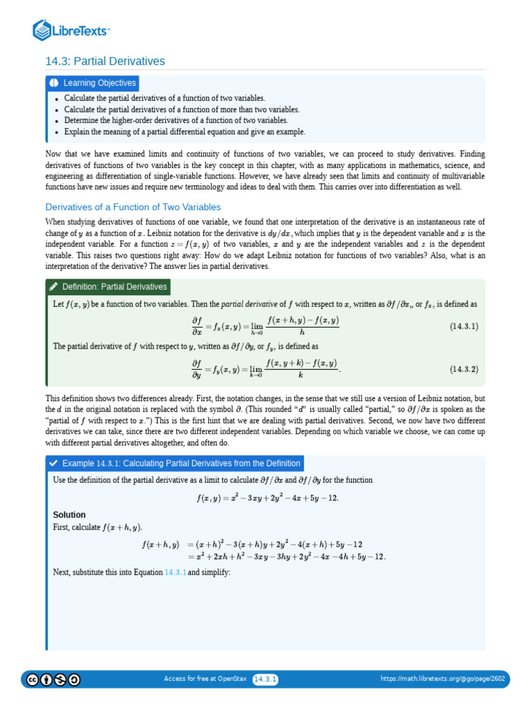 14.03 Partial Derivatives | PDF
