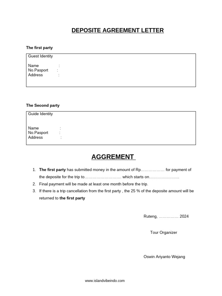 Deposite Agreement Letter | PDF