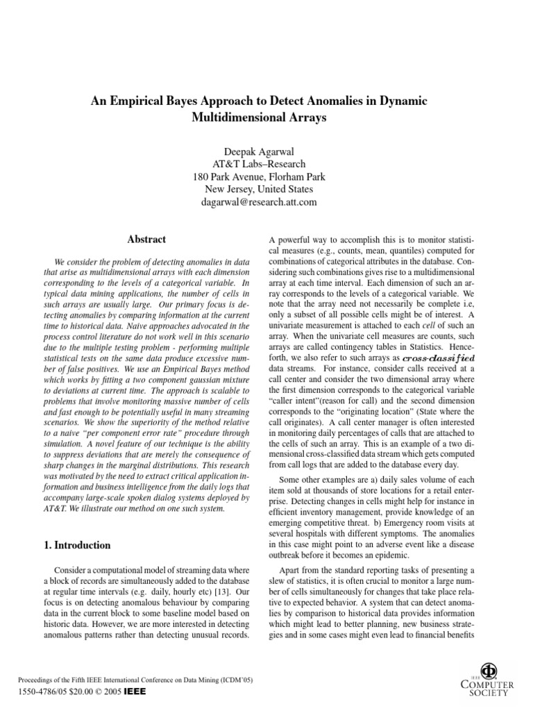 Agarwal 2005 an empirical bayes approach to detect anomalies in