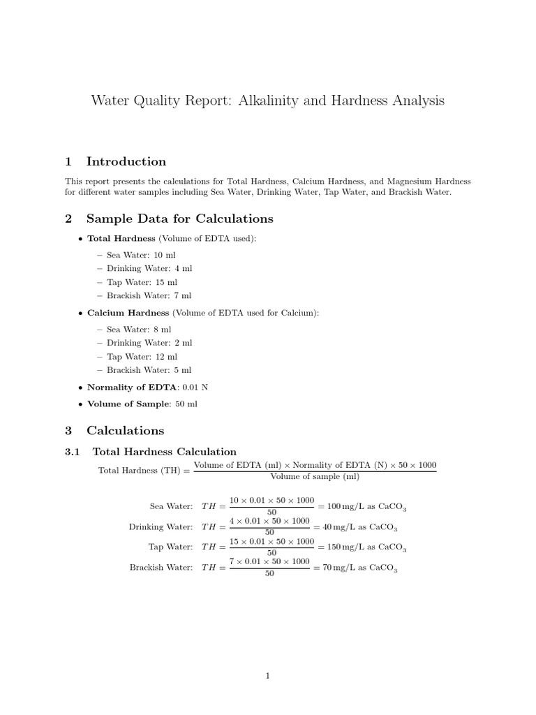 Water Quality Report Alkalinity and Hardness Analysis | PDF