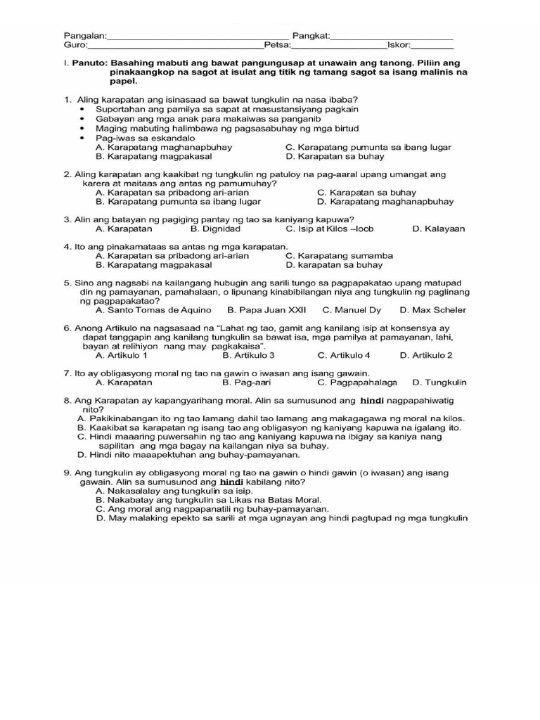 Summative Test in Esp | PDF