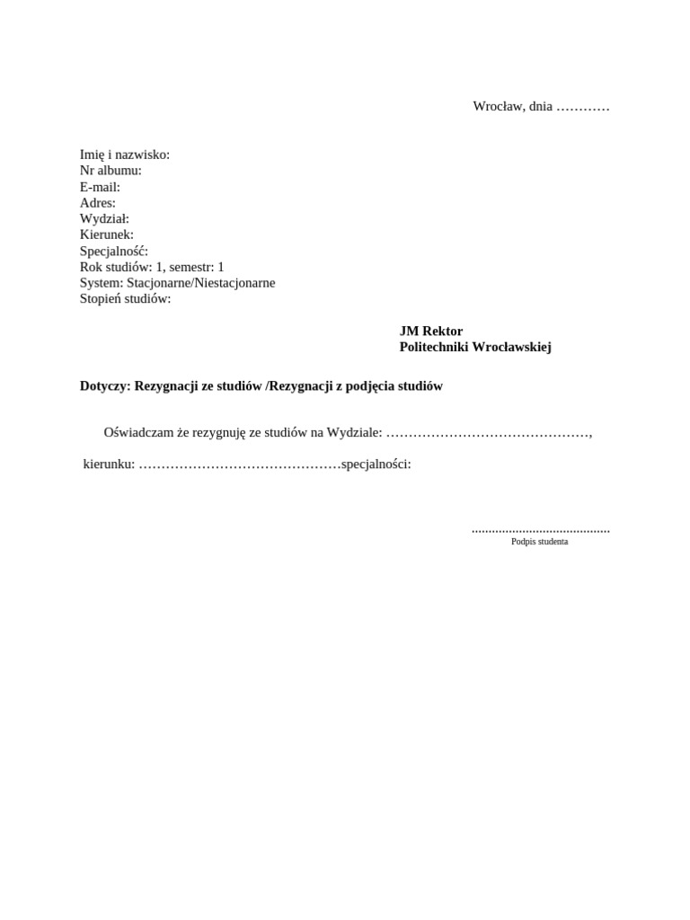 Podanie Rezygnacja | PDF