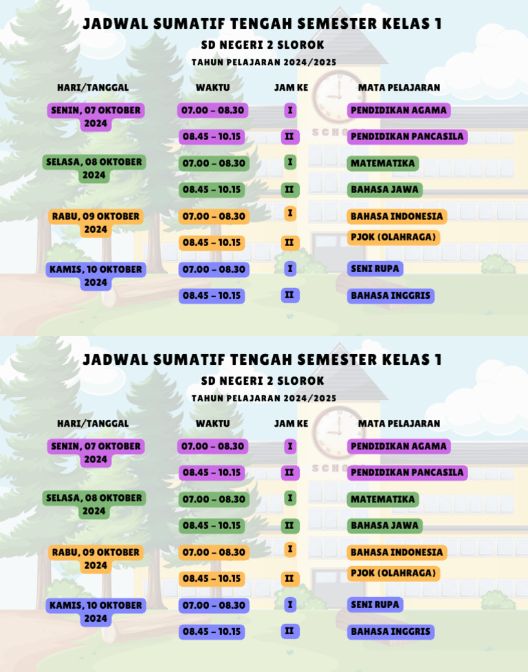 Hijau Merah Imut Jadwal Pelajaran Dokumen A4 | PDF