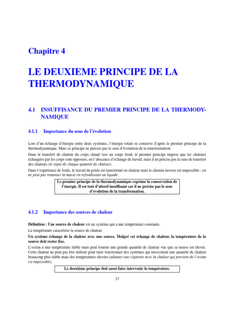 Deuxième principe de la thermodynamique | PDF | Chaleur | Deuxième ...