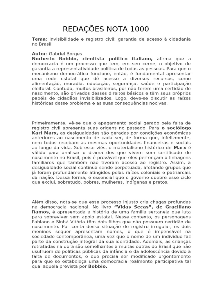 REDAÇÕES NOTA 1000 SINTETIZADO | PDF
