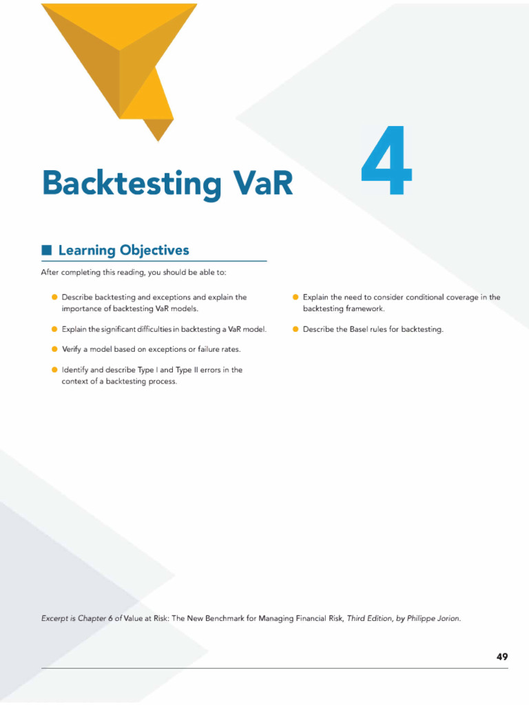 Backtesting Var: Learning Objectives | PDF