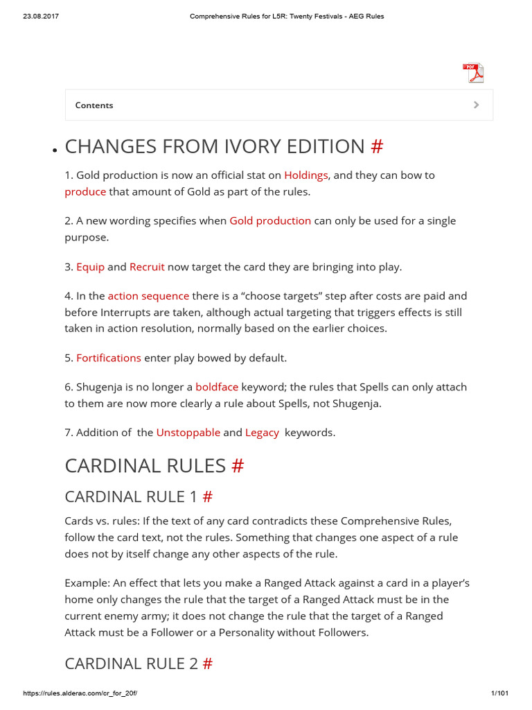 Comprehensive Rules For L5R - Twenty Festivals - AEG Rules | PDF