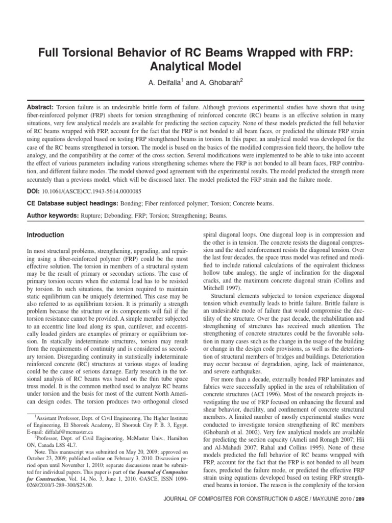 Full Torsional Behavior of RC Beams Wrapped with FRP Analytical Model | PDF
