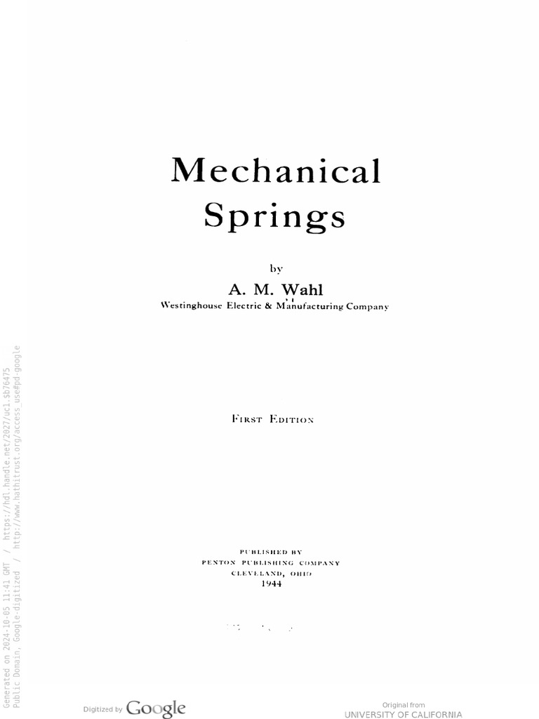 Mechanical Springs: A. M. Wahl | PDF