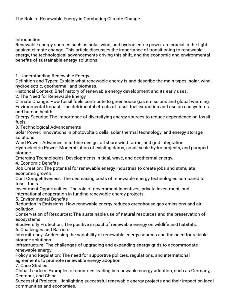 The Role of Renewable Energy in Combating Climate Change | PDF
