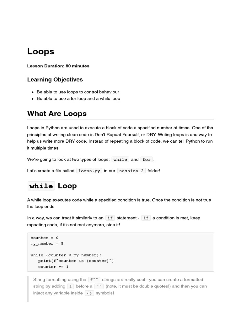 Lesson 5 Loops | PDF