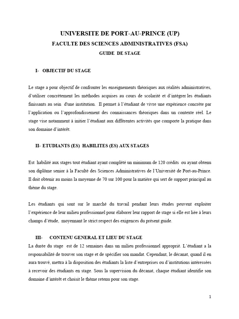 Guide de Stage - FSA - UP | PDF