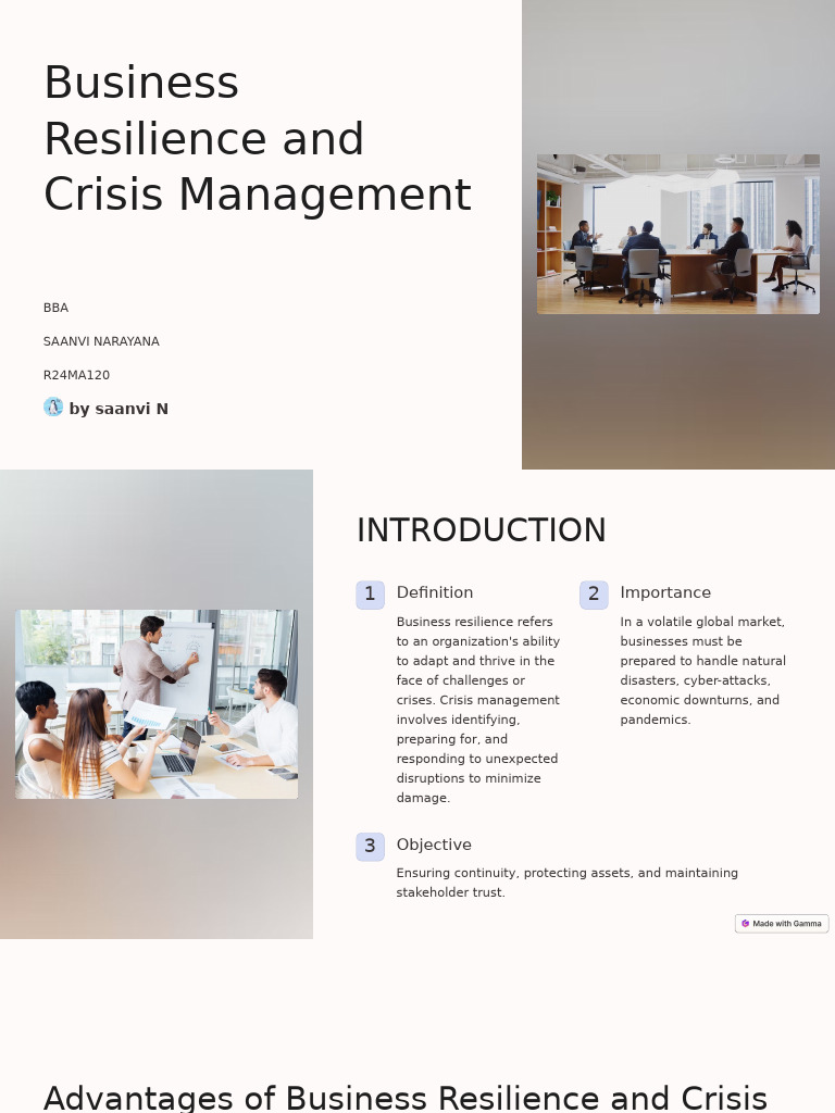 Business Resilience and Crisis Management: by Saanvi N | PDF