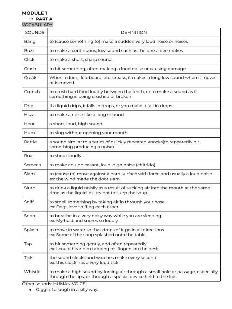Vocabulary and Grammar Sounds | PDF | Verb | Language Mechanics