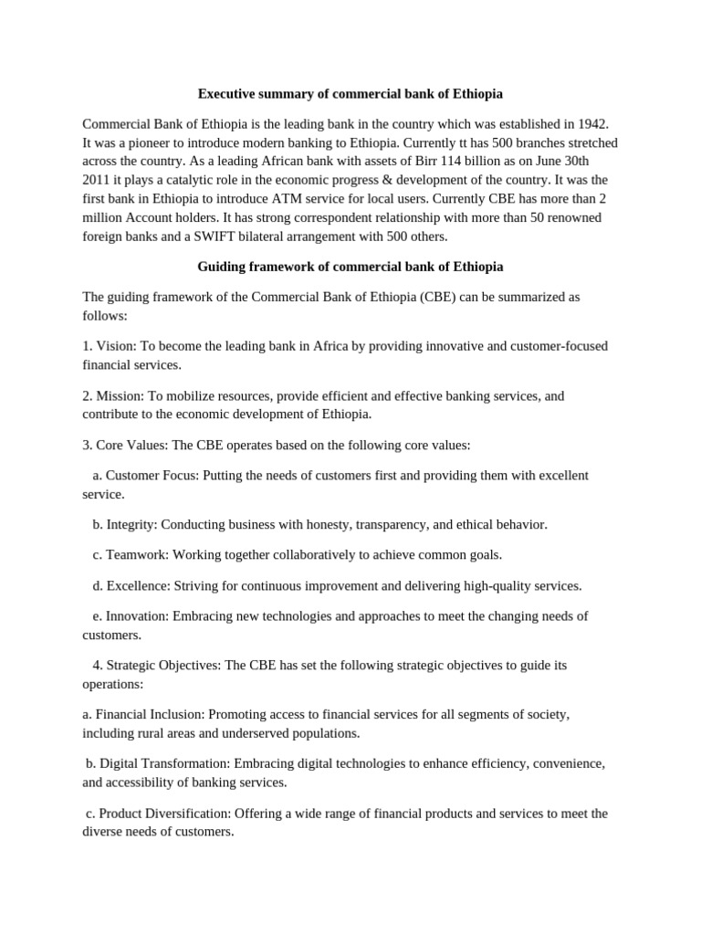 CBE Vision, Mission, and Core Values | PDF | Banks | Business