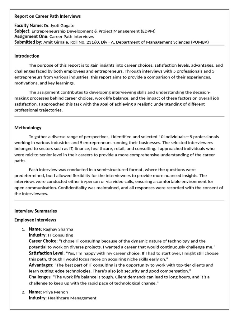 Report On Career Path Interviews | PDF