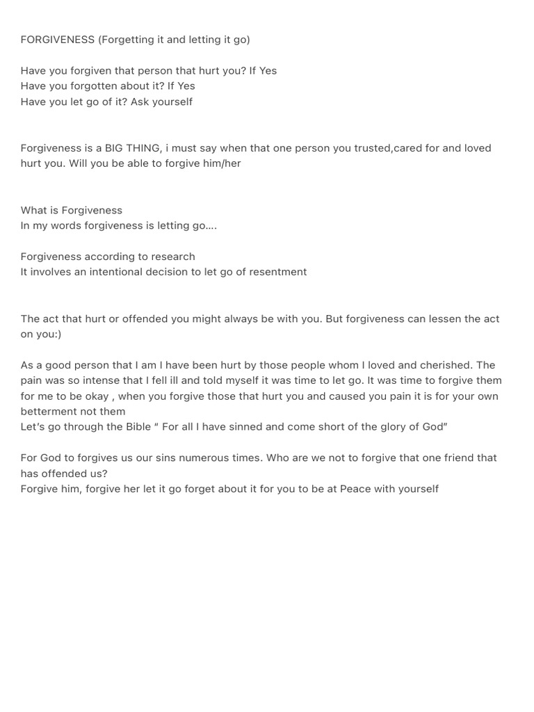 FORGIVENESS (Forgetting It and Letting It Go) | PDF