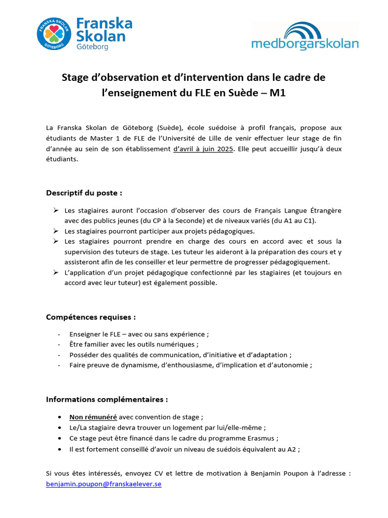 Offre de Stage FLE M1 | PDF