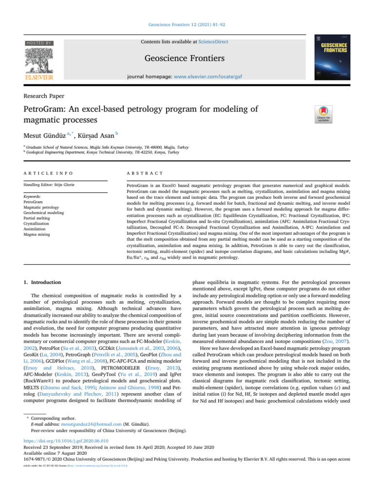 PetroGram - An Excel-Based Petrology Program For Modeling of Magmatic ...