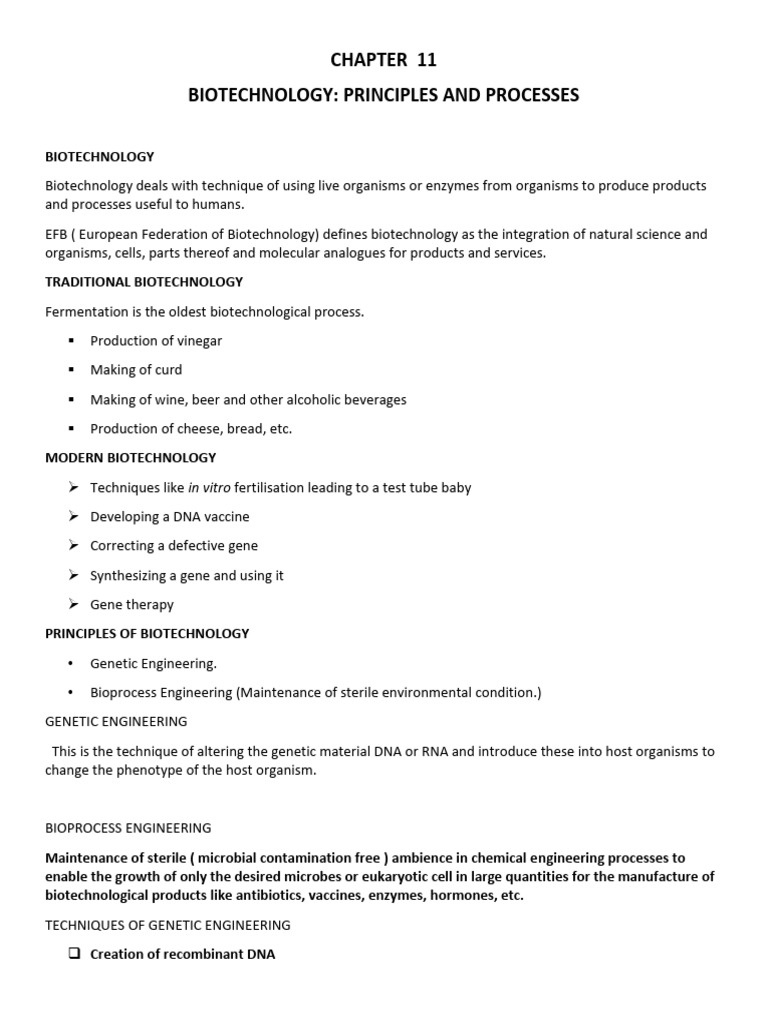 Biotechnology - Principles and Processes | PDF