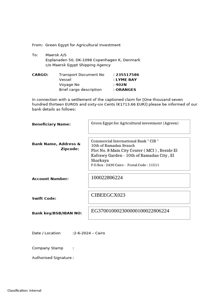 Bank Details Examples