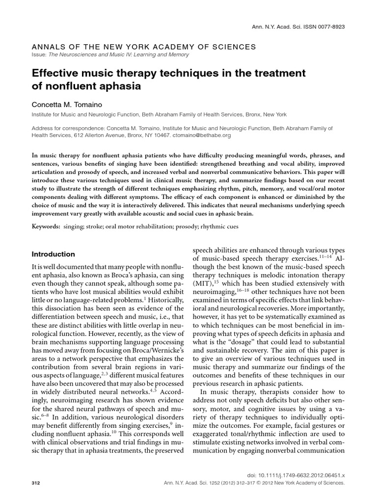 Annals of The New York Academy of Sciences - 2012 - Tomaino - Effective ...