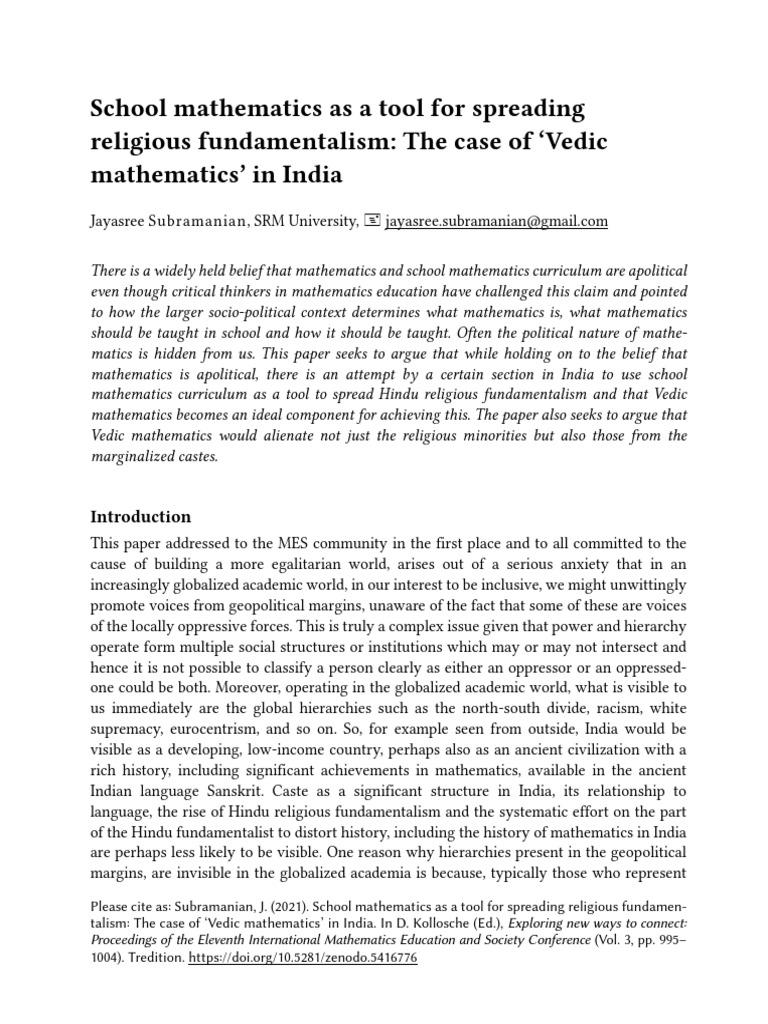 Mathematics As A Too For Spreading Religious Fundamentalism: The Case ...