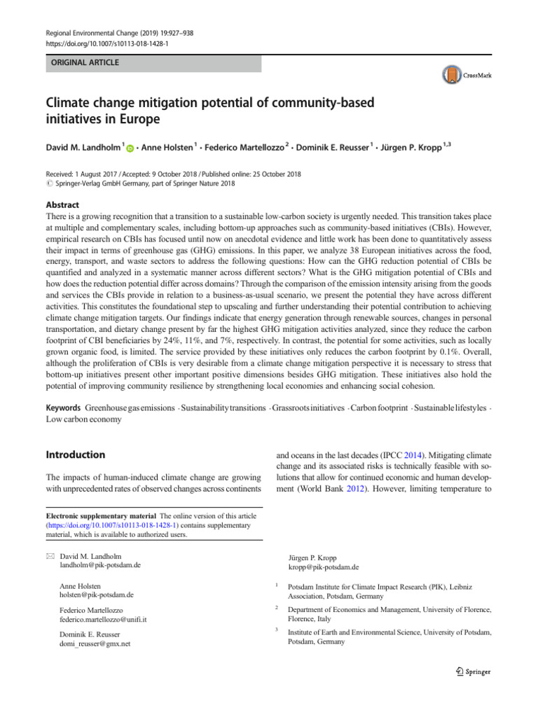 Climate Change Mitigation Potential of Community-Based Initiatives in ...