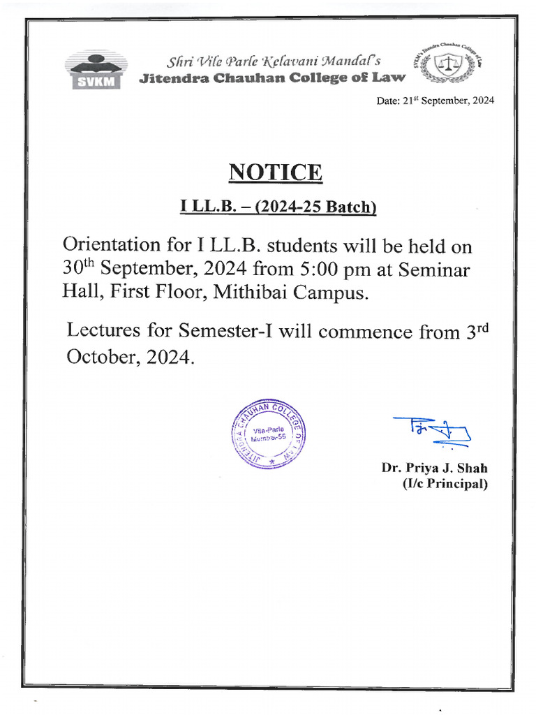 CDoc - FY LLB Orientation Notice | PDF