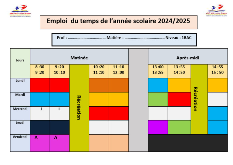 Emploi Du Temps 1BAC 2025-1 | PDF