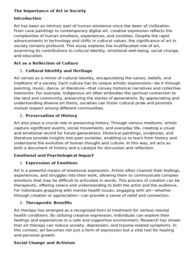 The Vital Role of Art in Society | PDF | Art Therapy | Creativity