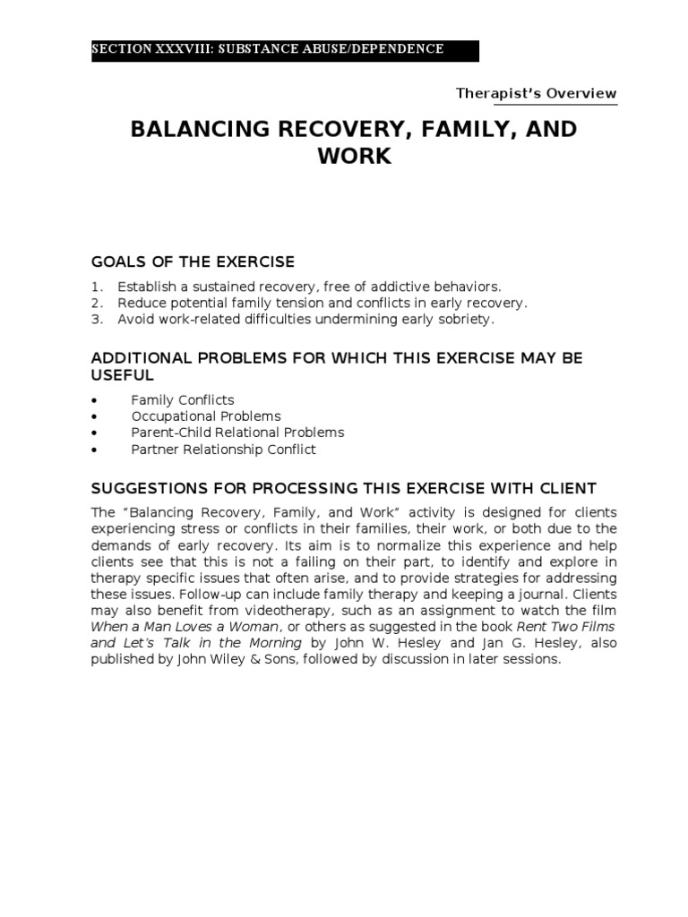 Balancing Recovery, Family, and Work | PDF | Recovery Approach | Twelve ...