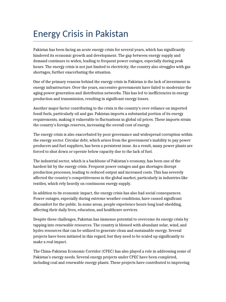 Energy Crisis in Pakistan | PDF