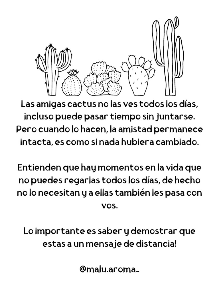 Las amigas cactus no las ves todos los das, incluso puede pasar tiempo sin  juntarse. Pero cuando lo hacen, la amistad permanece intacta, es como si  nada hubiera cambiado. Entienden que hay