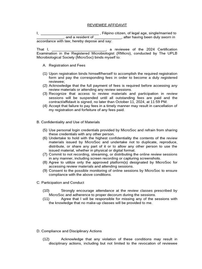 Rmicro 2024 Reviewee Affidavit | PDF